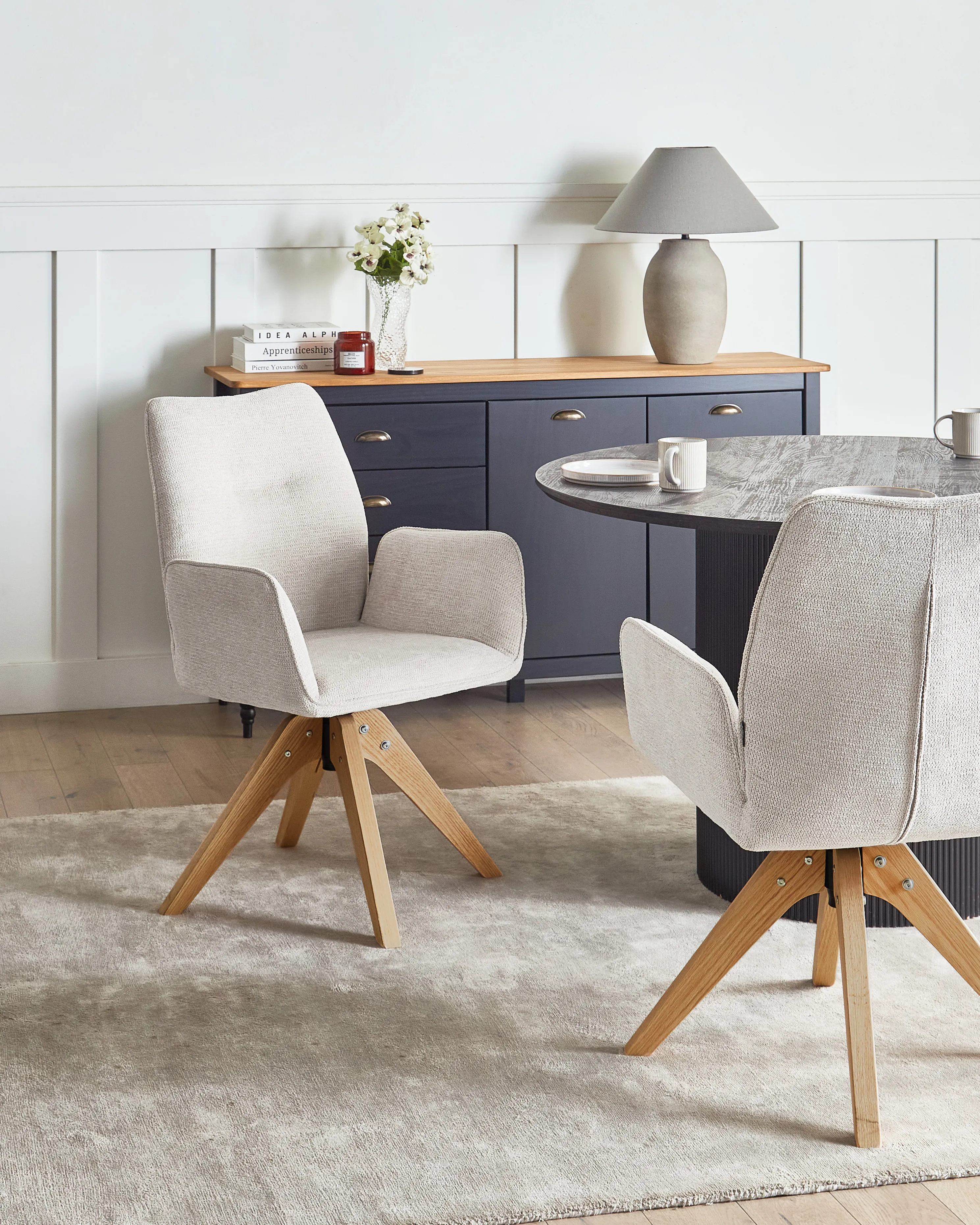 Dining Chair Swivel MOKENA Faux Linen Light Beige