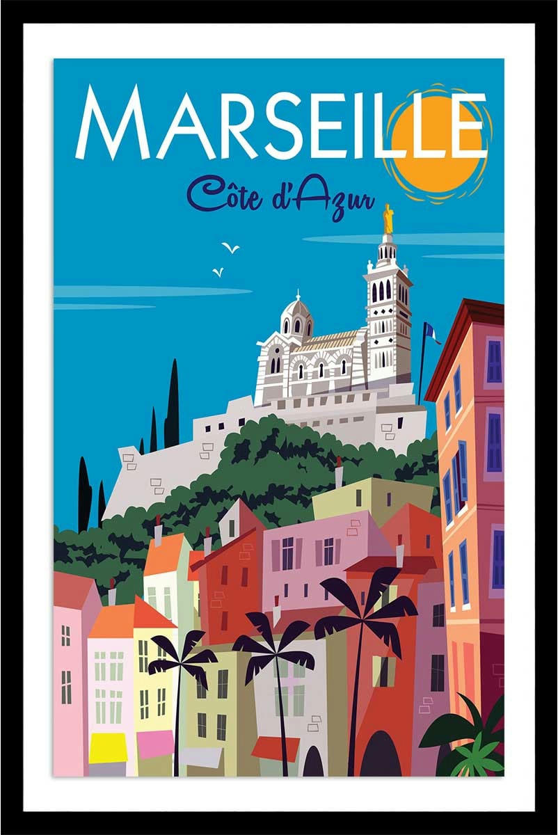 - Affiche vintage Marseille avec cadre noir 20x30cm