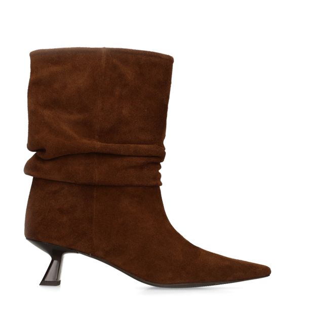 Bruine suède slouchy enkellaarsjes met hak
