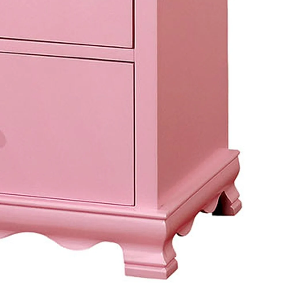 Wooden Dresser with 7 Drawers and Scalloped Bottom, Pink