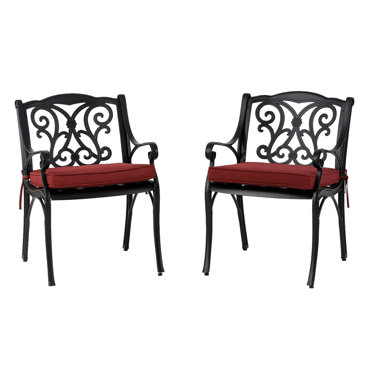 Outdoor Cast Aluminum Dining Chairs with Olefin Fabric Cushions (Set of 2)