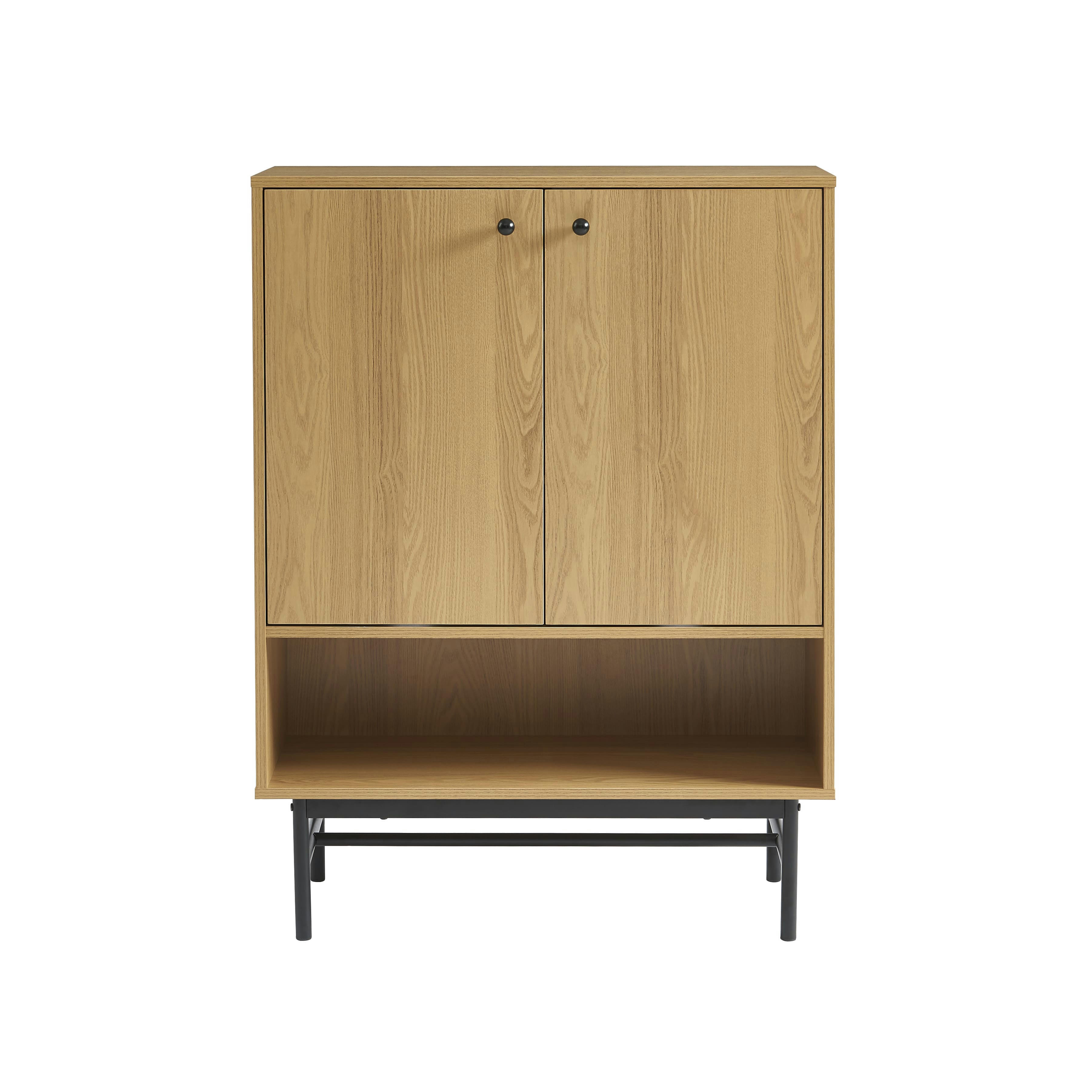 JAMES - Meuble à chaussures  effet chêne pieds métal noir 80cm