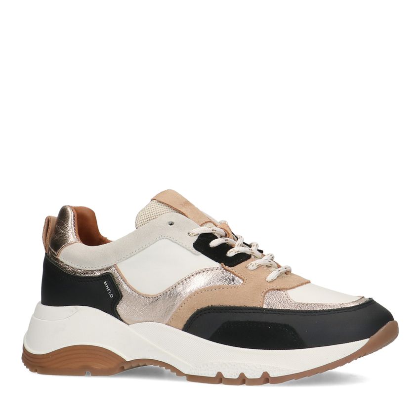 Manfield Zwarte leren sneakers met suède details