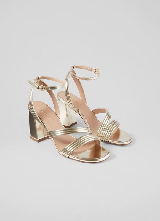 Edita Gold Strap Block Heels