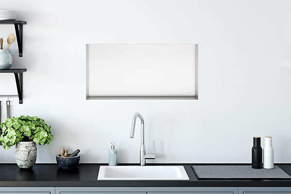 Balneo Niche murale de douche sans rebords 60x30x10cm, étagère encastrable douche acier inox, blanc, WALL-BOX No Rim