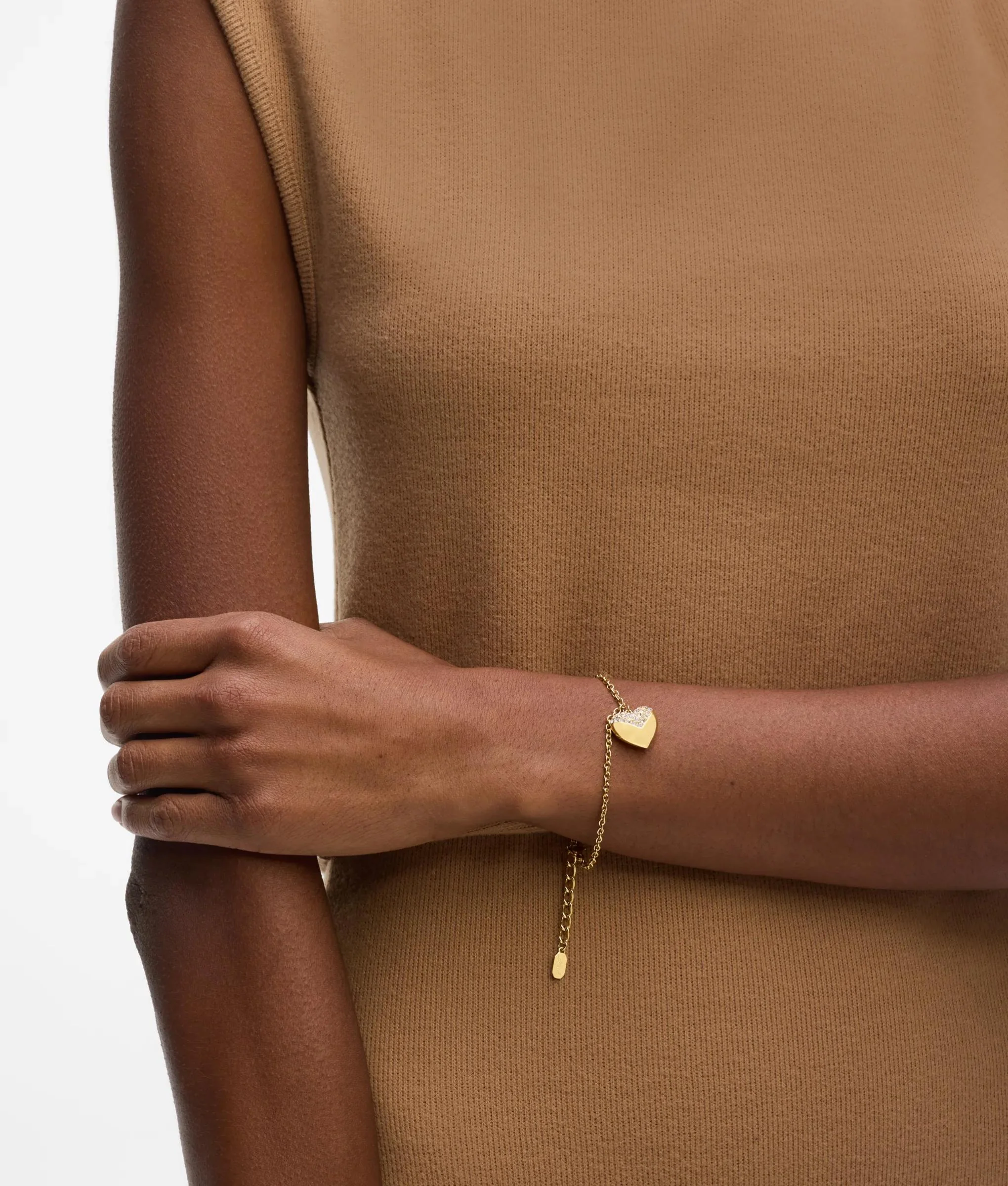 Bracelet or à breloque en forme de cœur