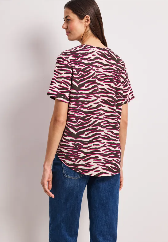 Kurzarm Bluse mit Split Neck und Print