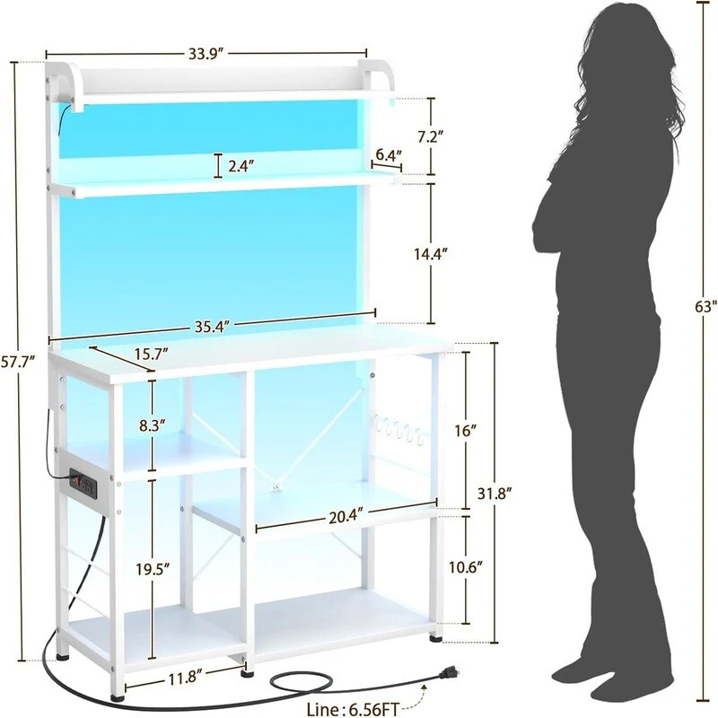 7 Tier Microwave Stand Cart Coffee Bar Table - 35.4D x 15.7W x 57.7H
