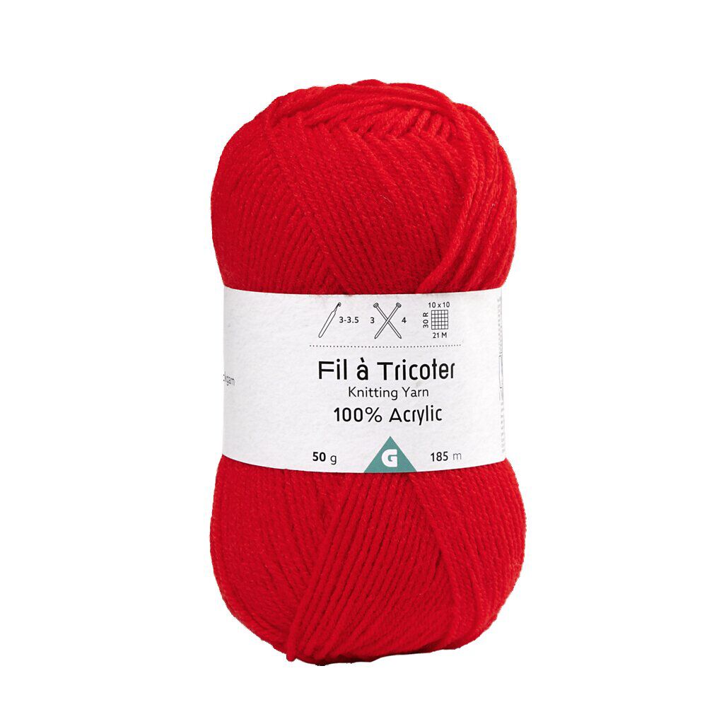 Pelote fil à tricoter acrylique rouge 185m x10