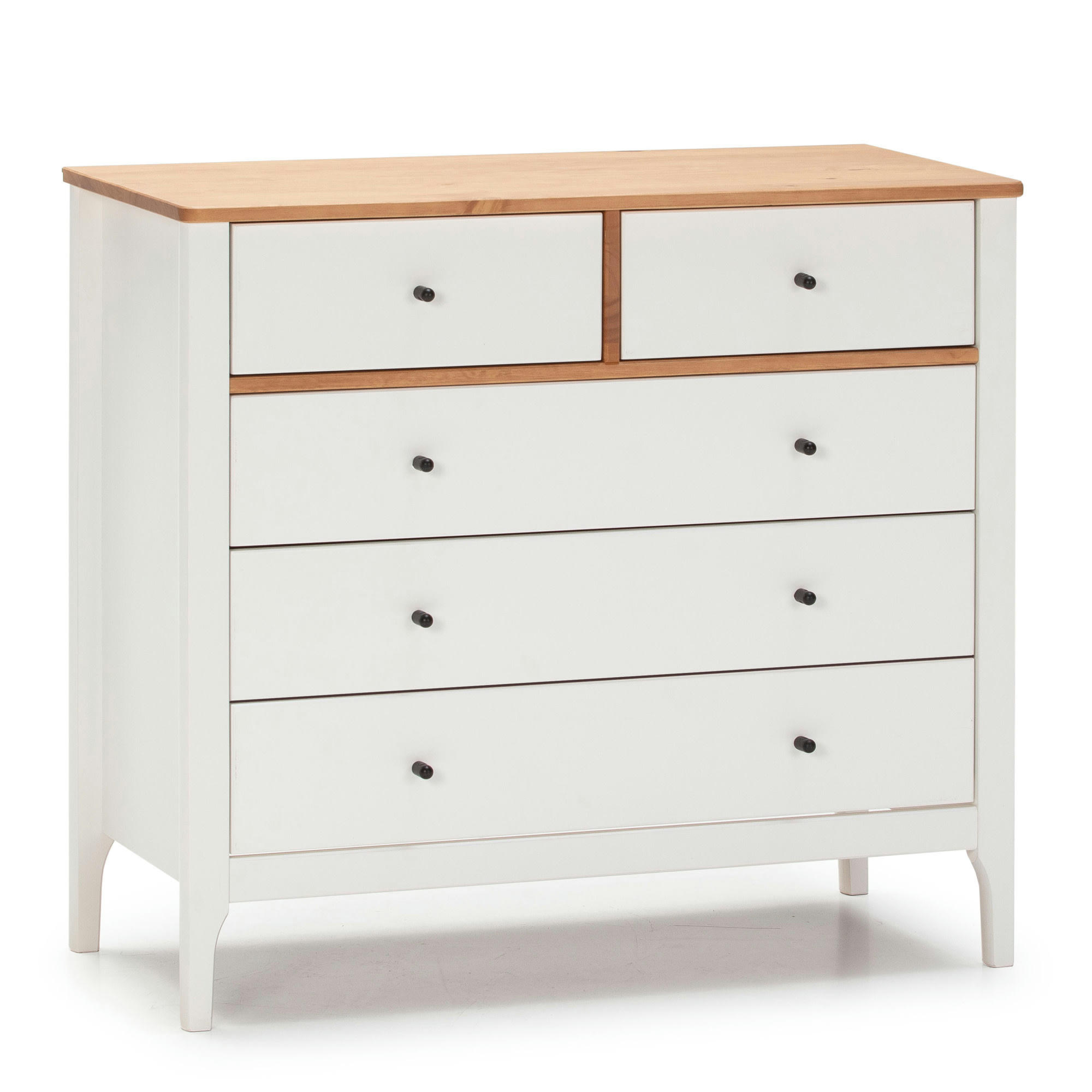 LUCA - Commode 5 tiroirs dans les tiroirs blanc/chêne, 79 cm longueur