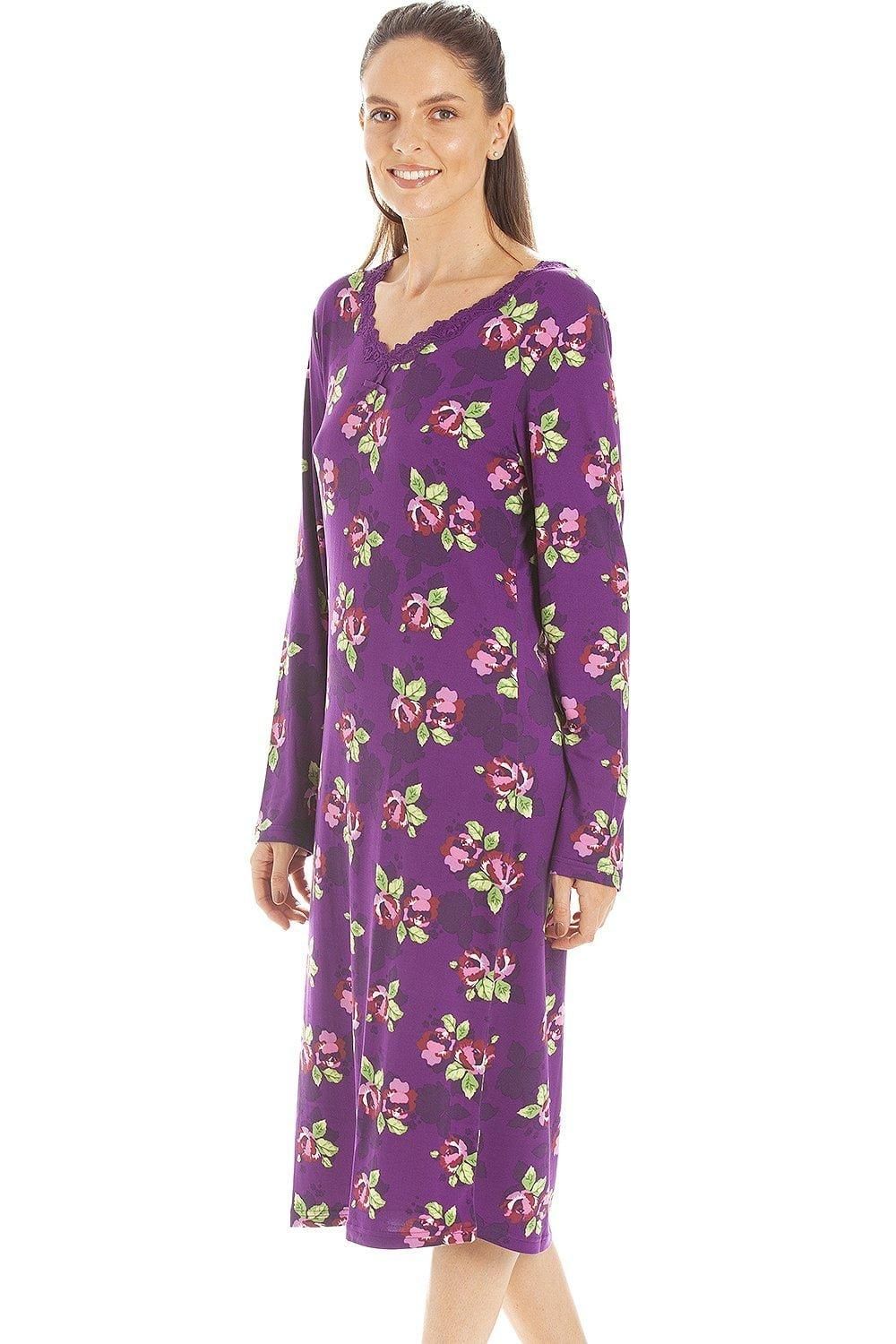 Camille Floral Print Spandex Knee Length Long Sleeve Nightdress