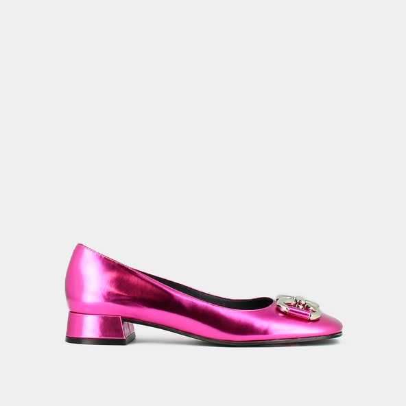 Ballerines à talons plats et morsen cuir metallisé fushia | DOSTON
