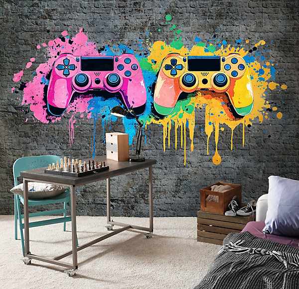 Papier Peint Enfant Gaming Intissé Panoramique 300x210 cm - Colle Inclus - Moderne Papier Peint pour Chambre Enfant