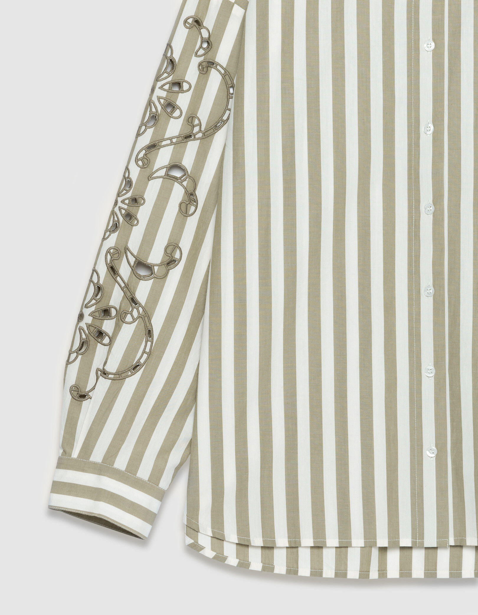 Chemise à rayures kaki broderies ajourées manches Femme