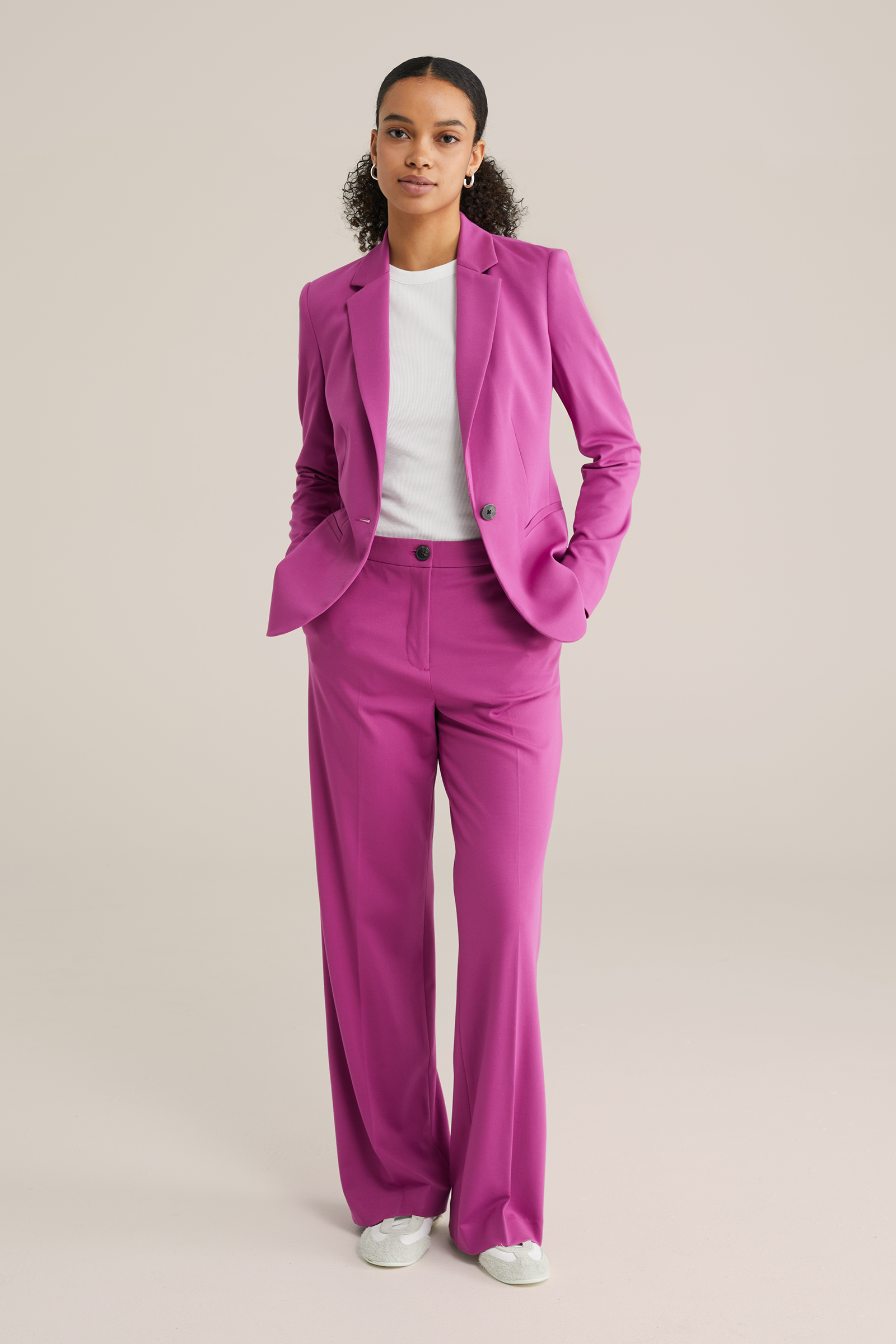 Dames getailleerde jersey blazer met stretch