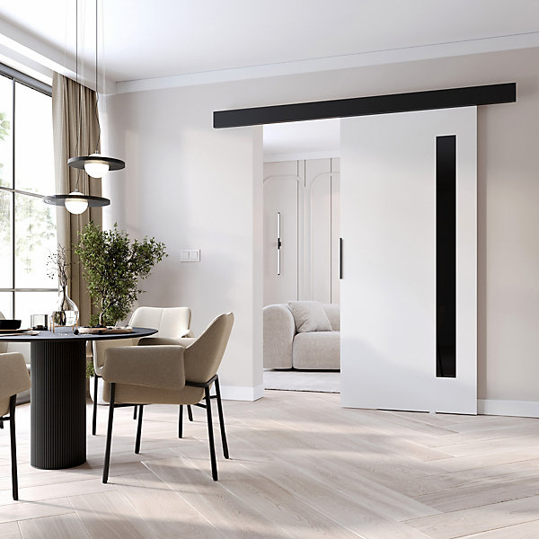 MINIO go for it, porte coulissante PRIM G 106 cm, éléments décoratifs - noir / poignée noire, Blanc / Noir