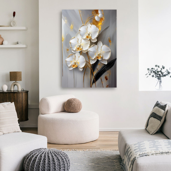 Feeby Obraz na płótnie, Storczyk Biały Kwiaty Glamour 40x60