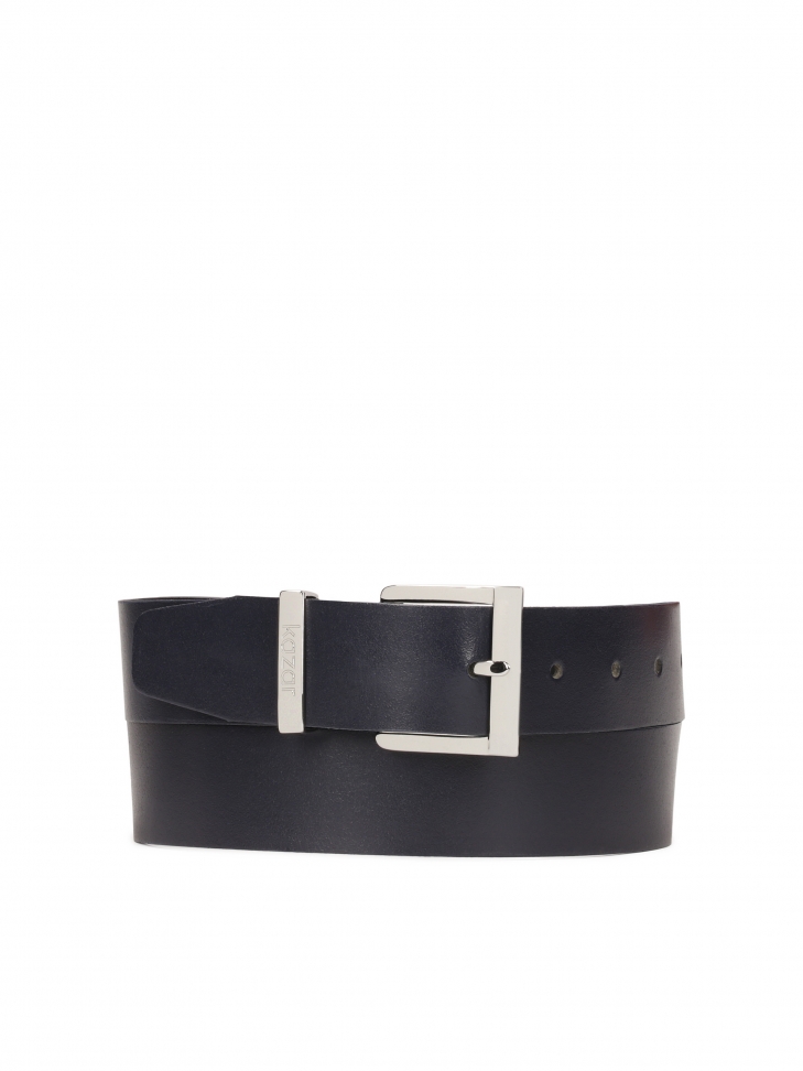 Minimalist navy blue belt with silver buckle