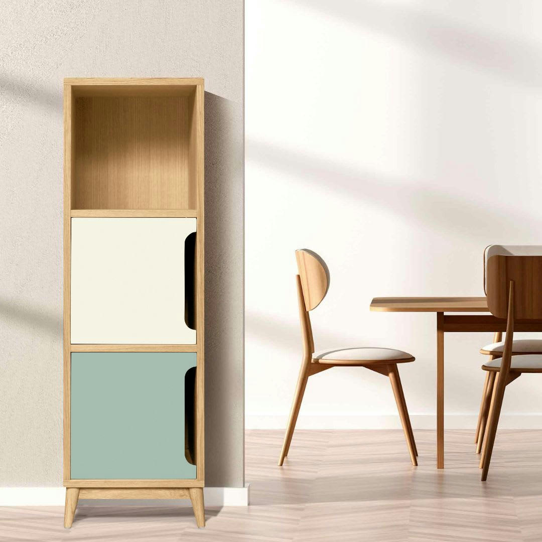 KULT - Colonne de rangement blanc sable-vert amande, 2 portes- 114*36*32