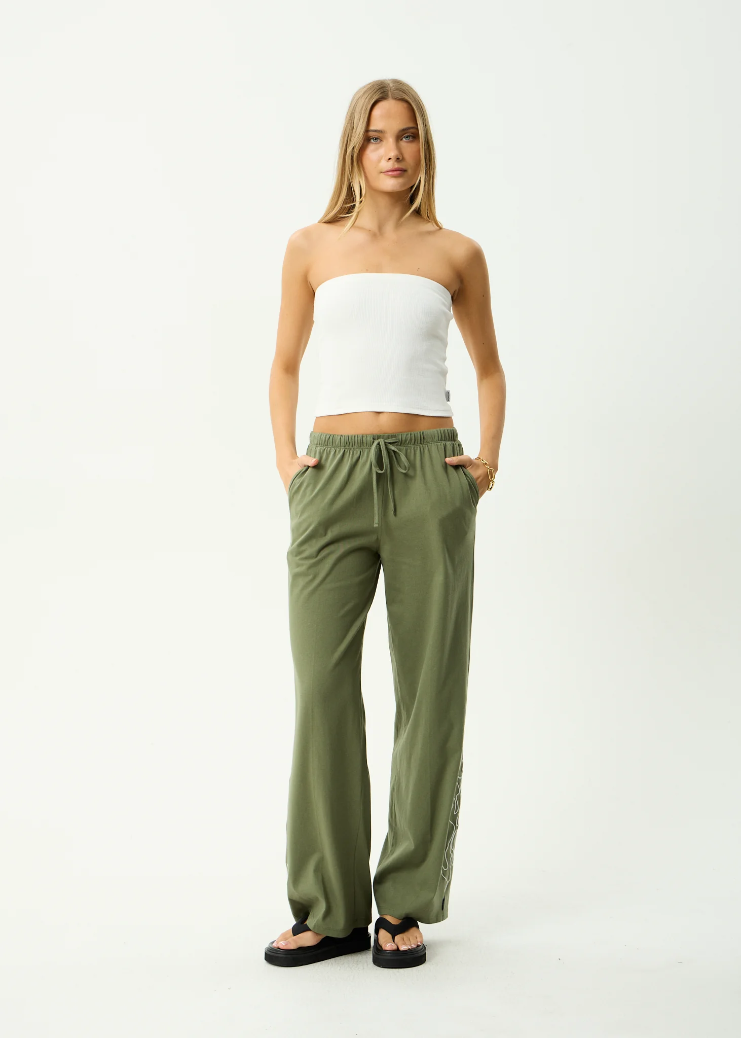 AFENDS Womens Dirts - Jersey Pant - Deep Olive