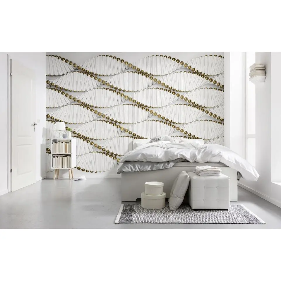 Sanders & Sanders fotobehang grafisch wit en goud - 368 x 254 cm