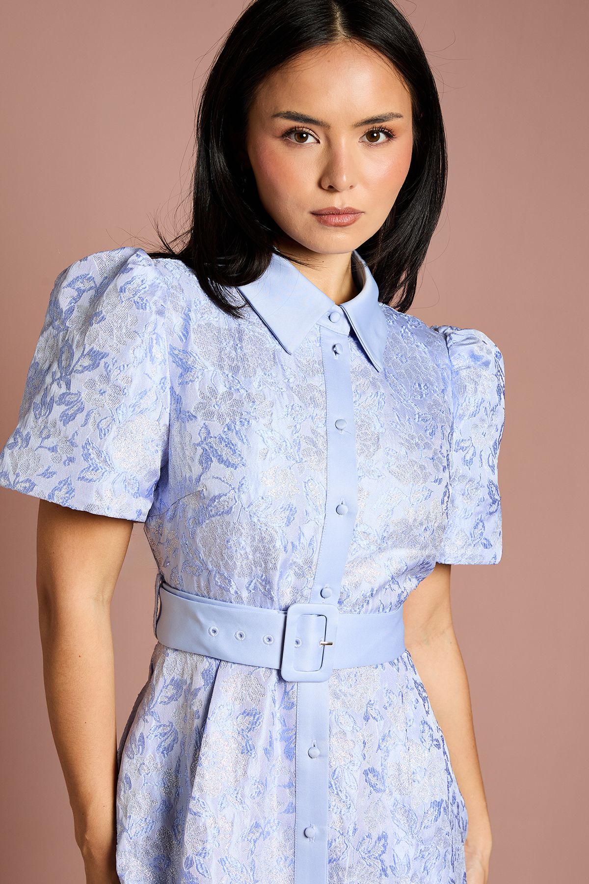 Coast Petite Short Sleeve Shirt Jacquard Midi Dress