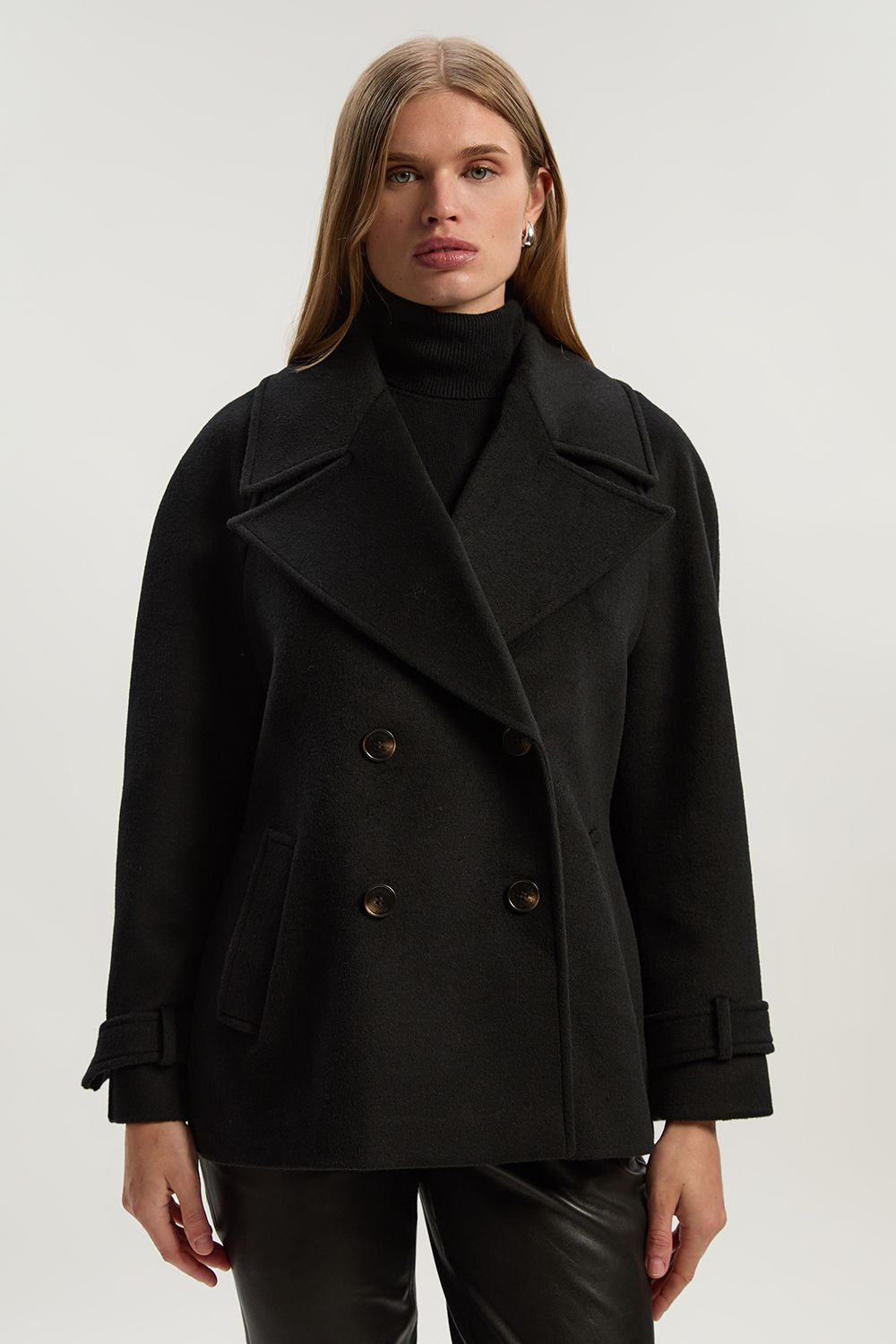 KarenMillen Tailored Brushed Wool Double Breasted Short Pea Coat
