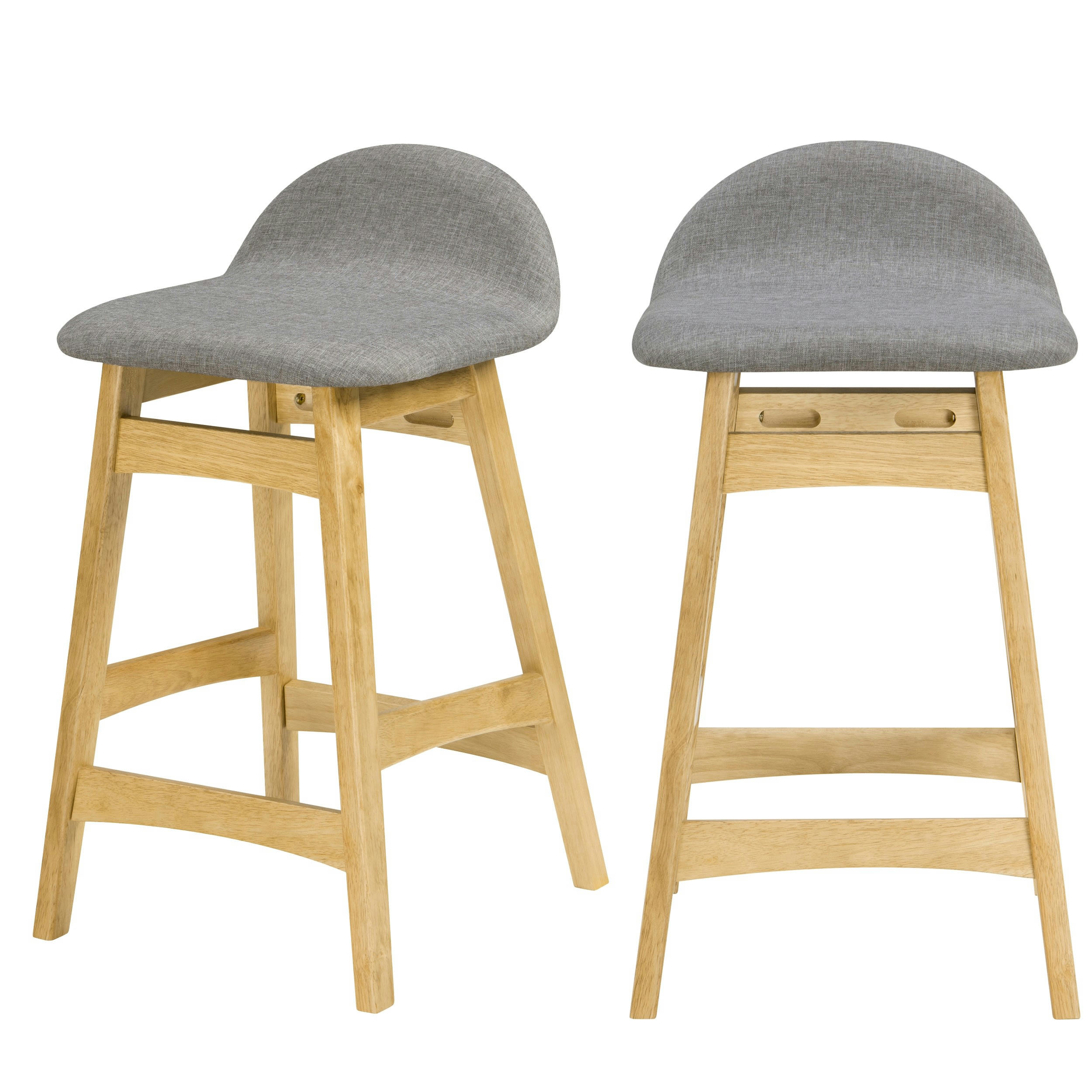 GEMMA - Tabouret de bar mi-hauteur 64 cm en tissu gris (lot de 2)