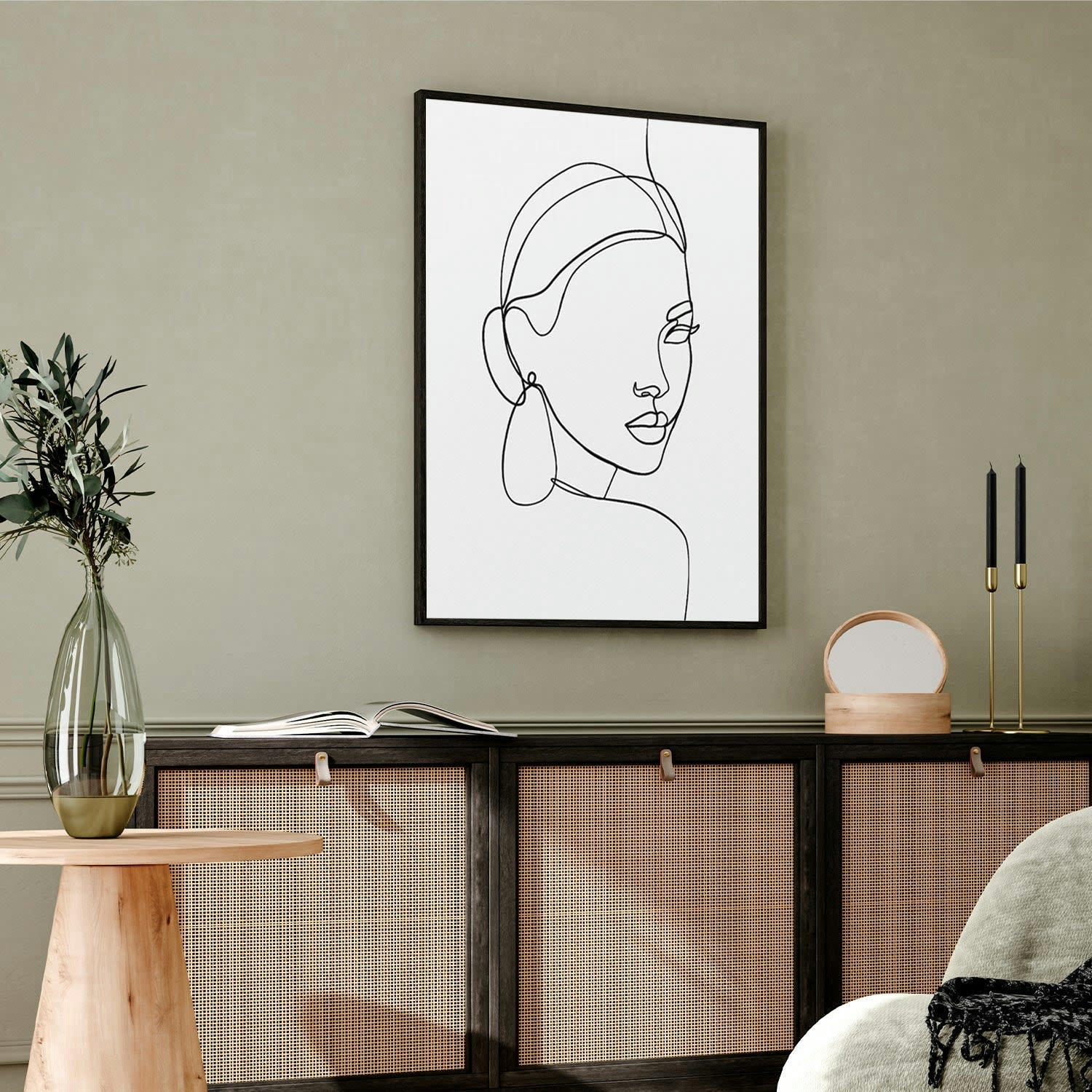 MINIMALISMO - Affiche avec cadre noir -  visage féminin - 30x40