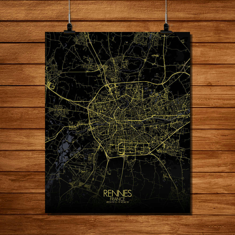 - Affiche Rennes Carte Nuit 40x50