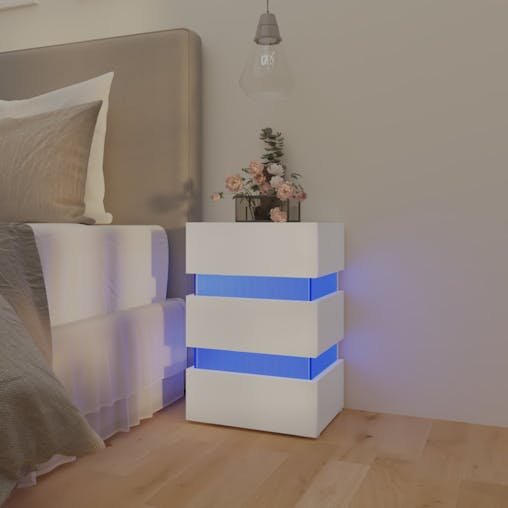 NNEVL LED Bedside Cabinet White 45x35x67 cm Chipboard