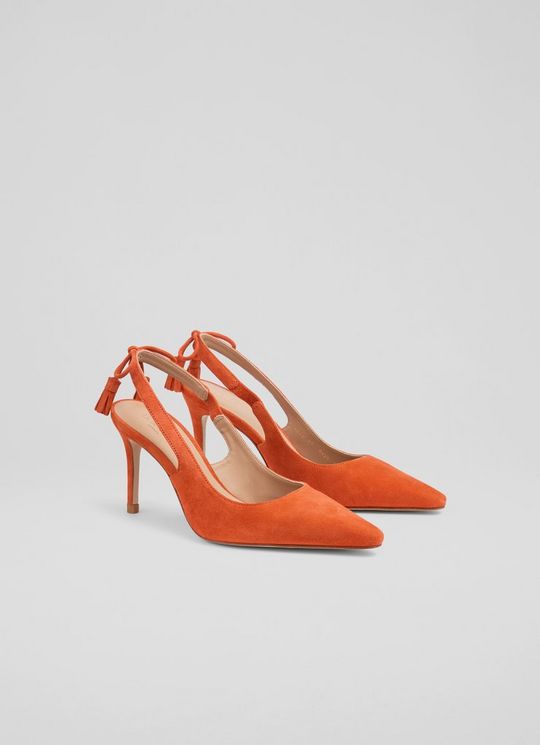 Cary Orange Suede Tassel Slingback Courts