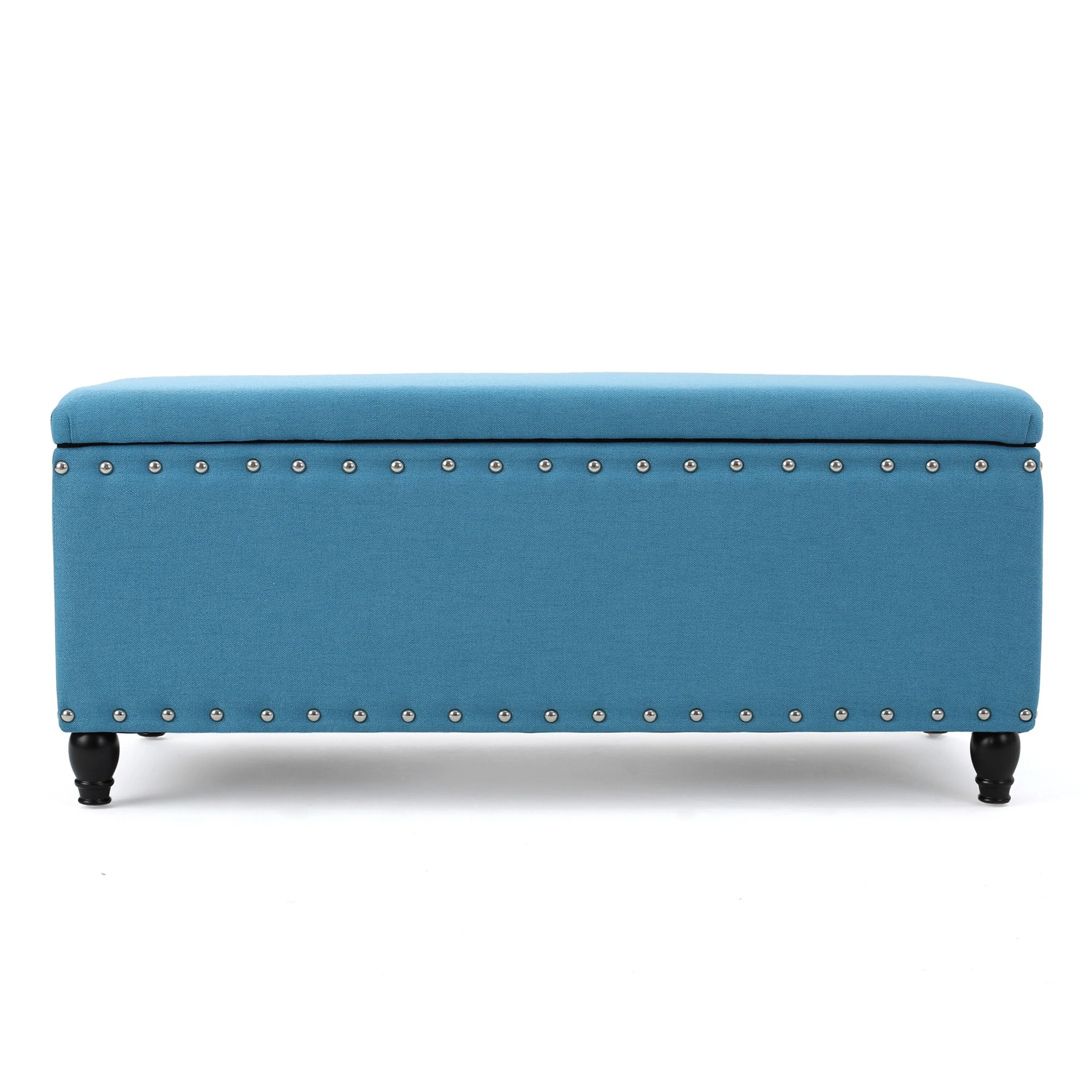 Sharon Storage Ottoman Bench, Teal Blue, Nailhead Trim, Brown 42 Inch
