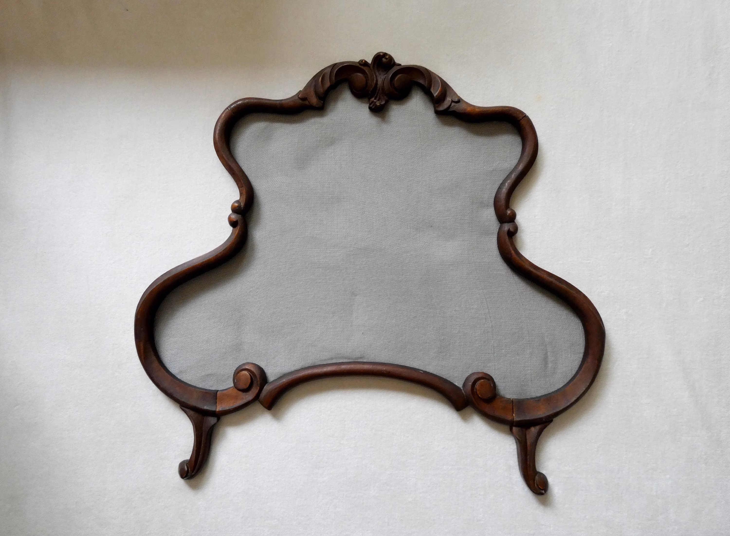 Rare Antique French Fireplace Screen: Turned Wood, Louis XV Style, circa 1920