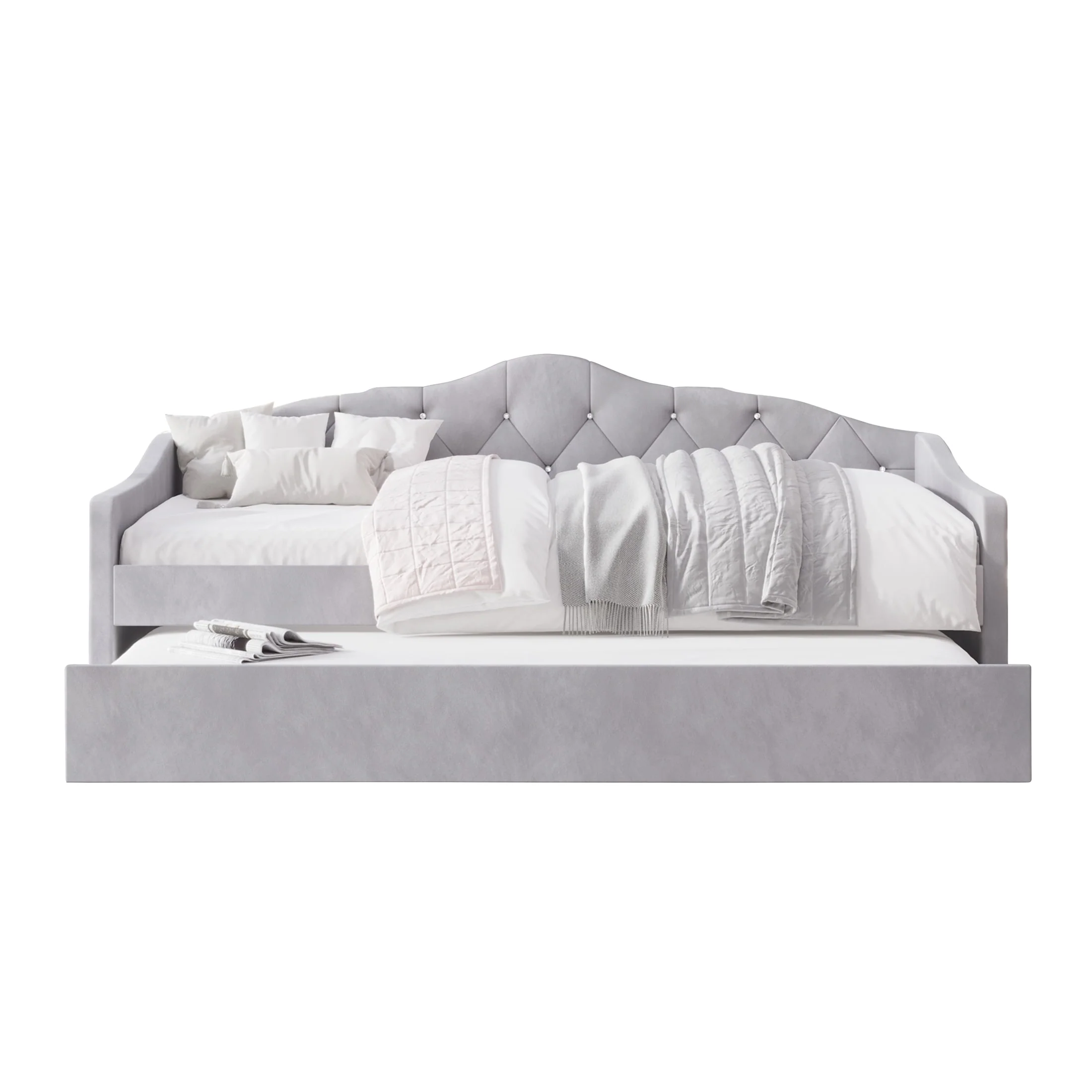CraftPorch Glam Velvet, Crystal Button Tufted Twin Daybed with Trundle