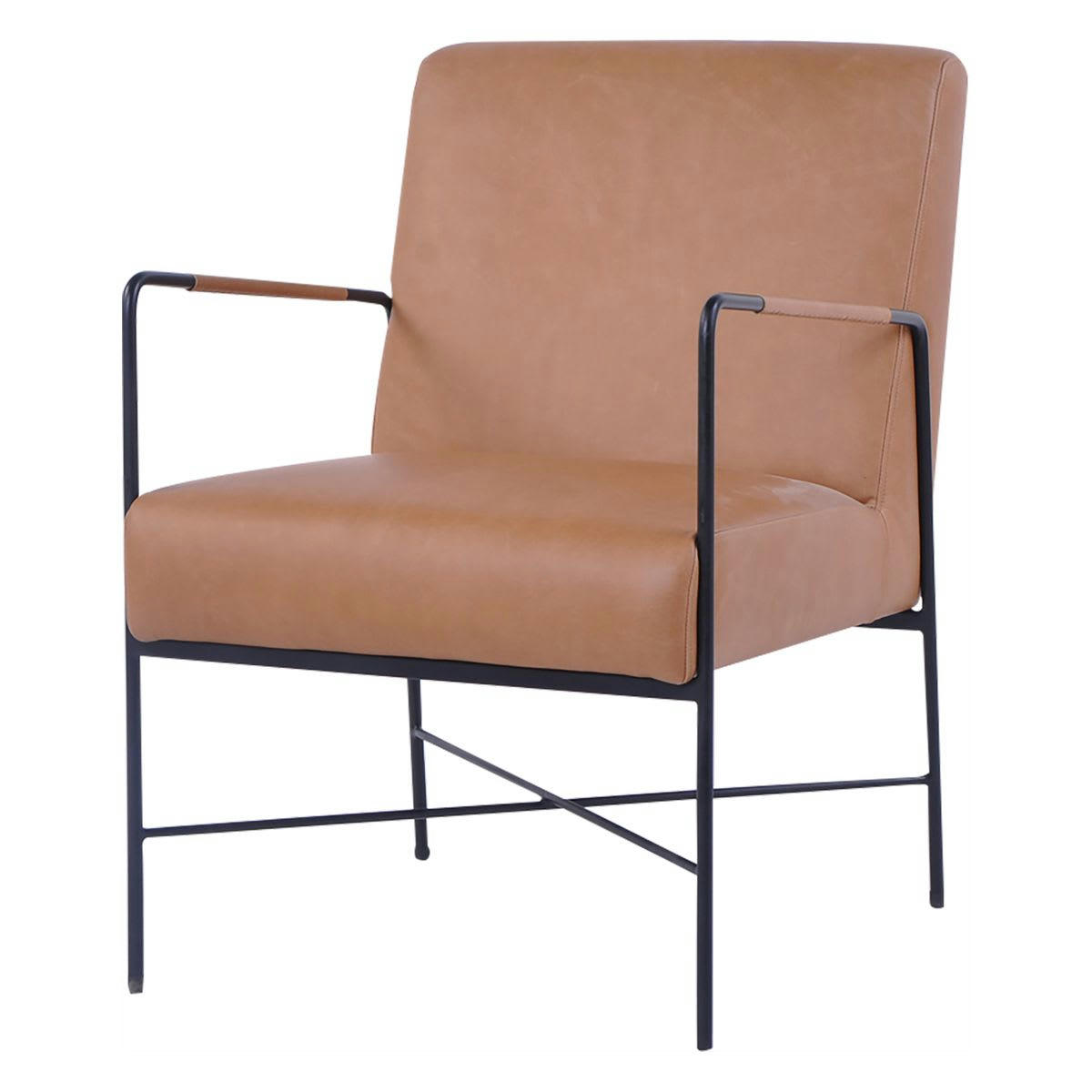 LUIS - Fauteuil cuir marron pieds métal Luis