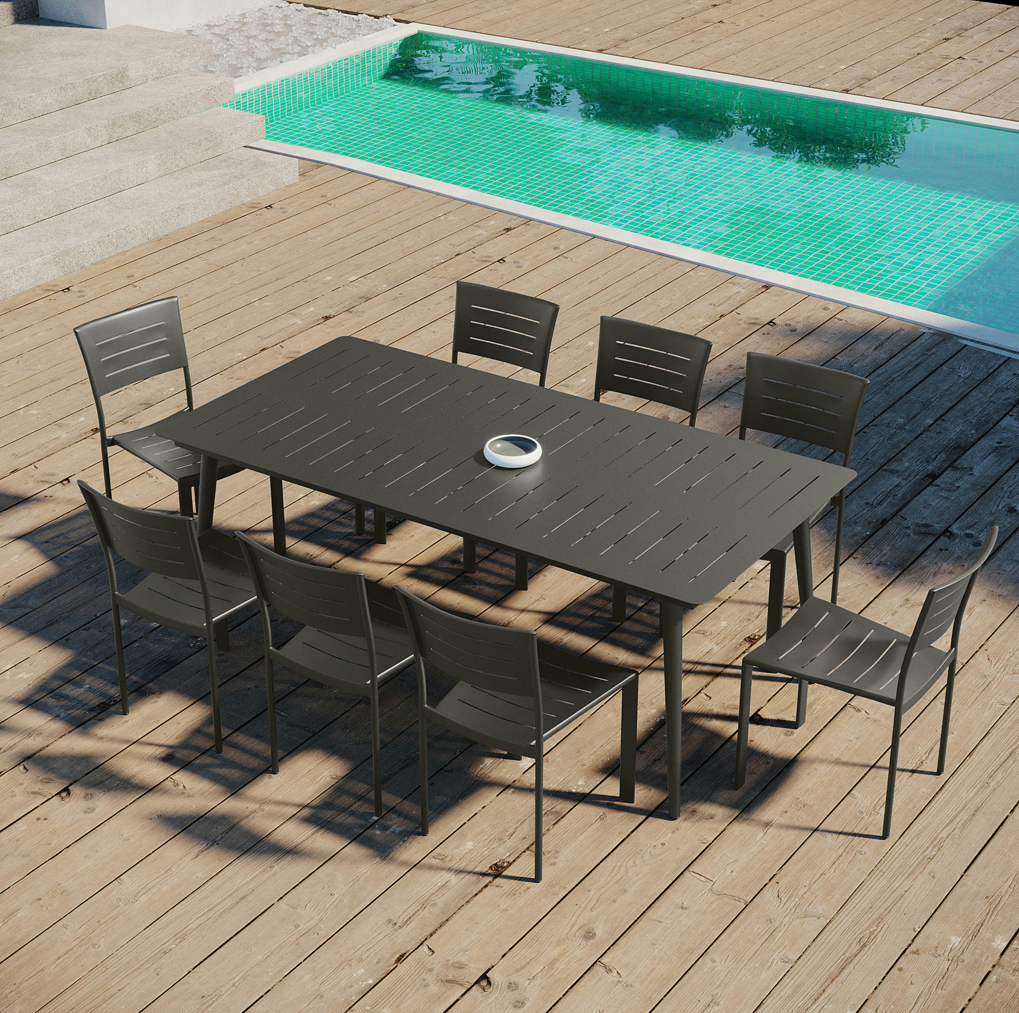 INARI - Table de repas 8 personnes  200x100 cm en aluminium carbone