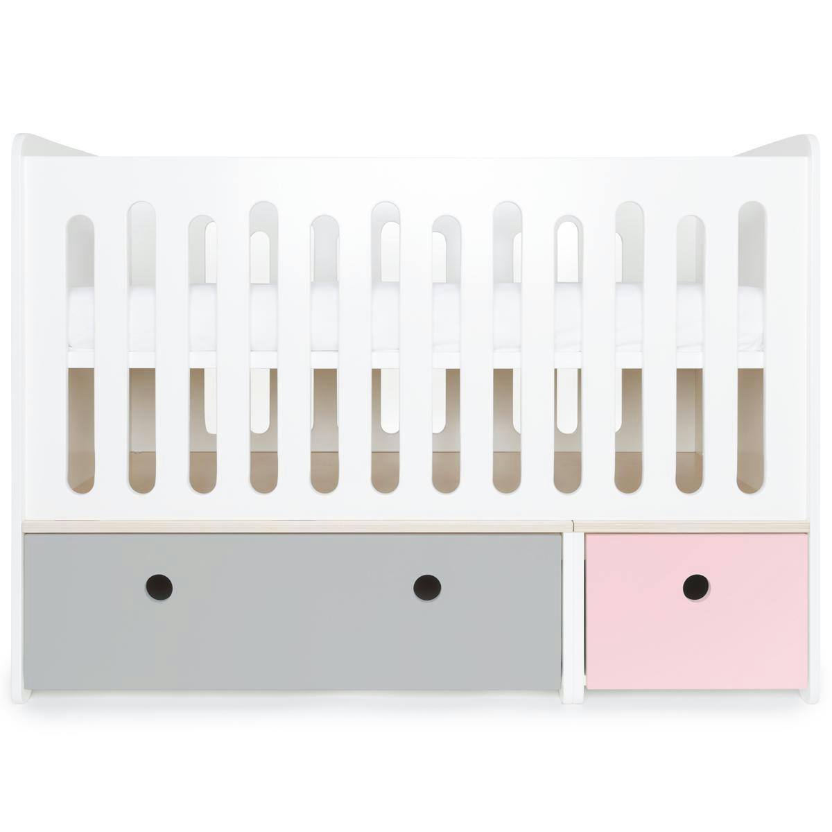 COLORFLEX - Lit bébé évolutif 70x140cm gris perle-rose pastel