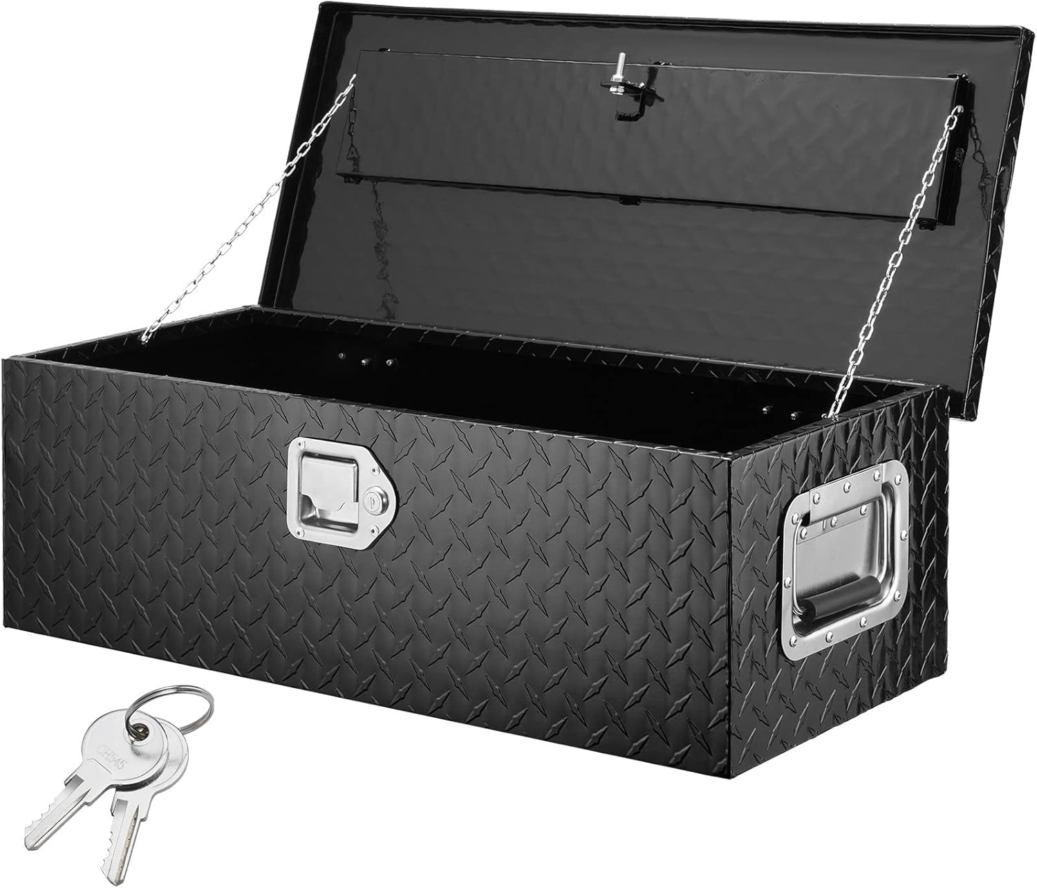 Heavy Duty Aluminum Truck Bed Tool Box 39x13x10 – Waterproof Diamond Plate Storage Chest, Lockable with Sliding Shelf & Stainless Handles, Durable Organizer for Pickup, Trailer, RV, Black