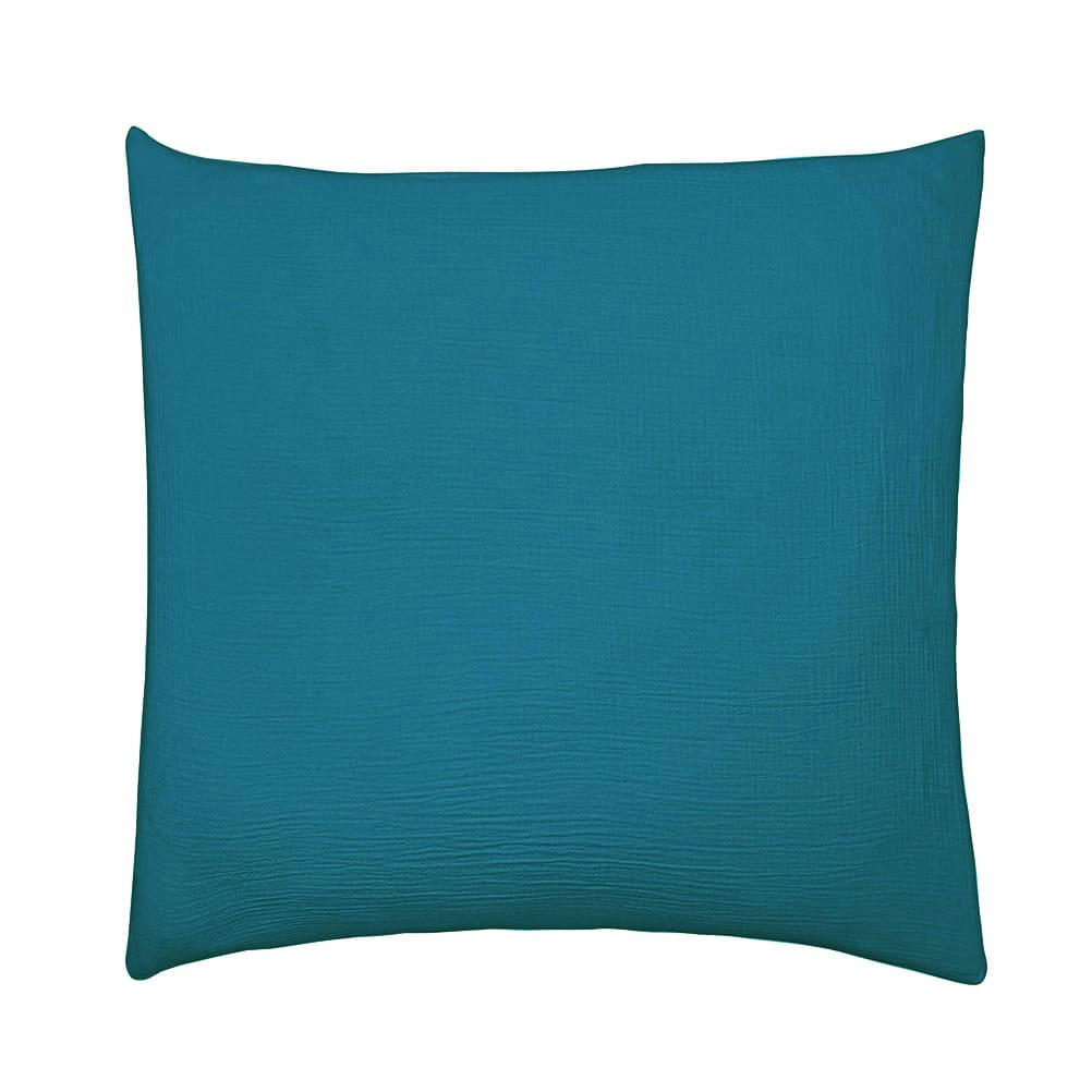 TENDRESSE - Taie d'oreiller paon en gaze de coton lavée 65x65