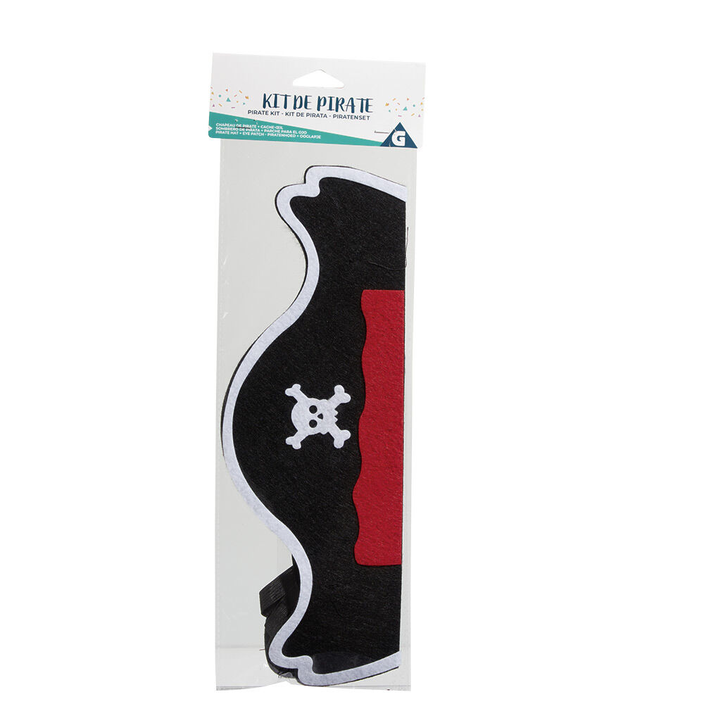 Chapeau de pirate et cache-oeil motif tête de mort noir rouge blanc