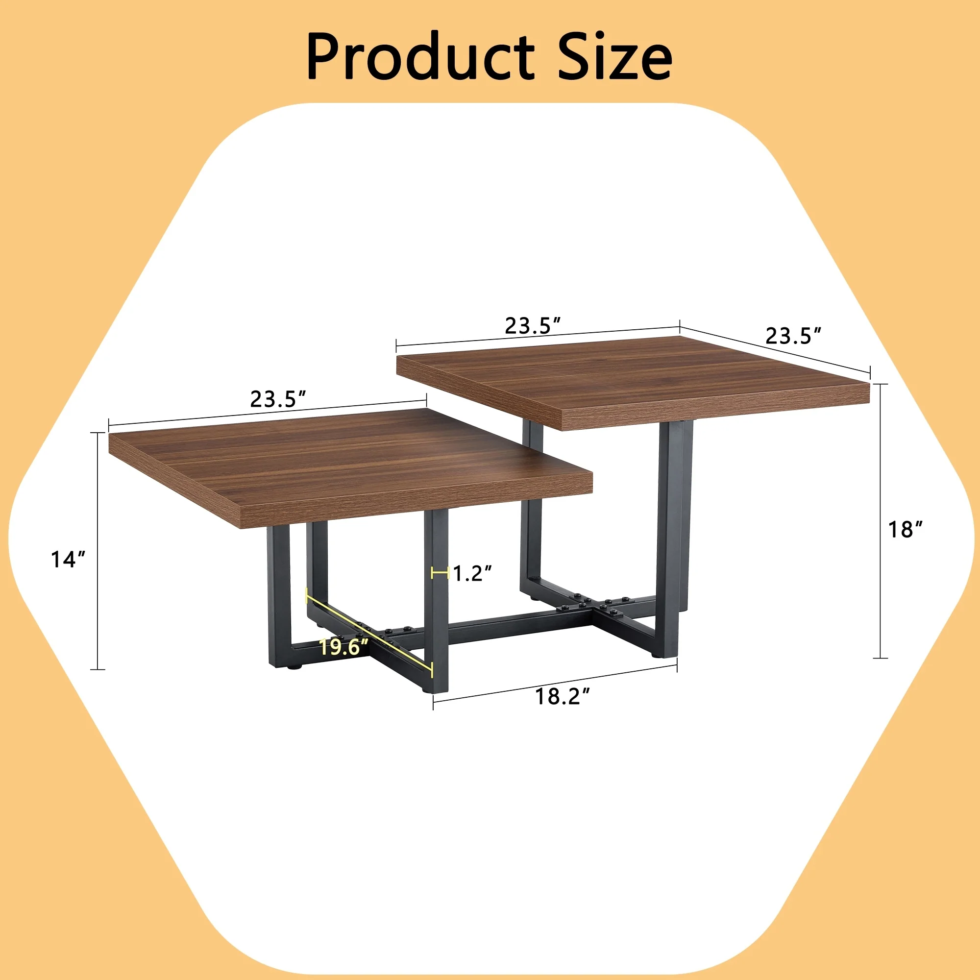 Dark Walnut Double-Deck Coffee Table, End Table for Living Room
