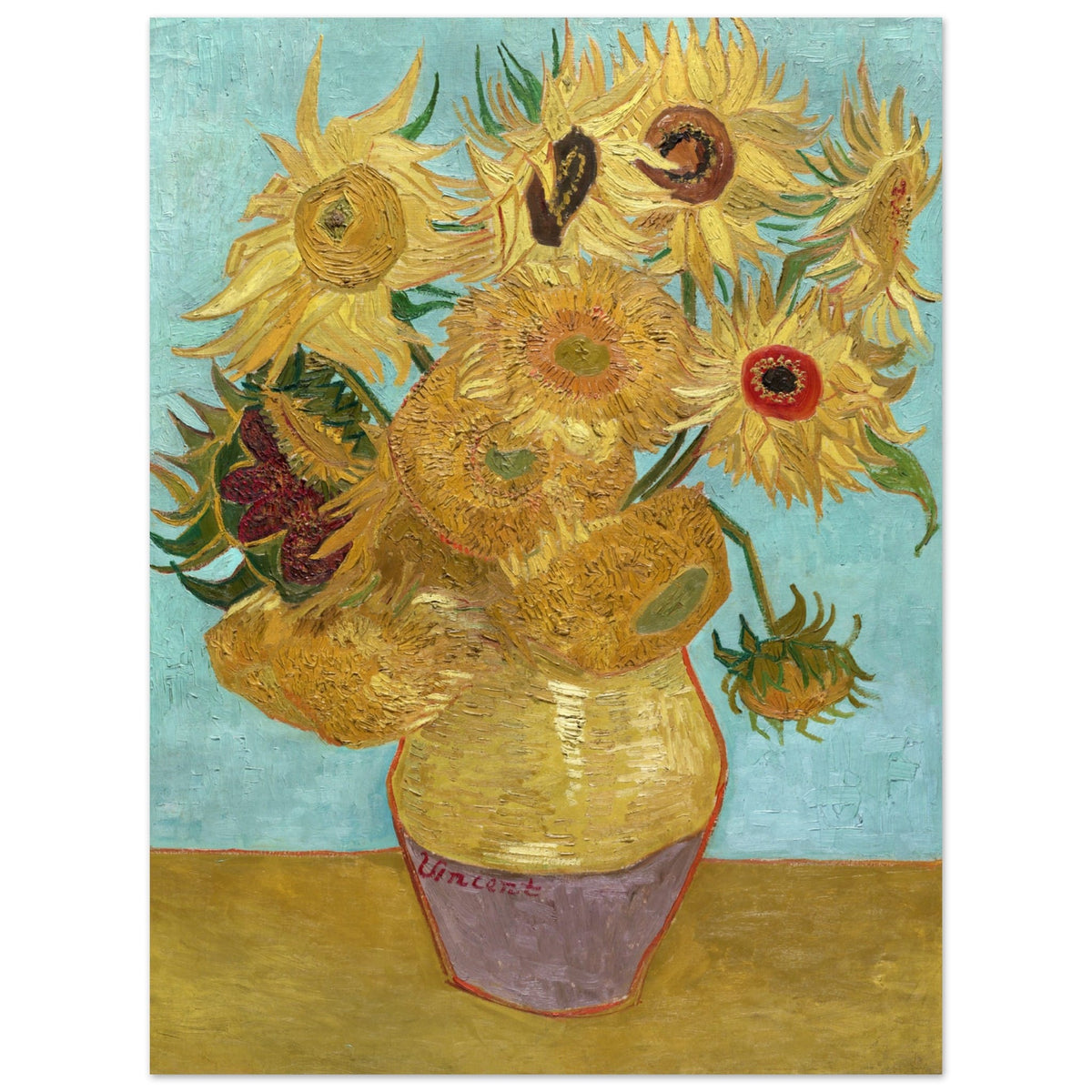 Poster Vincent van Gogh - Vaas met twaalf zonnebloemen  - 30x40 cm - Blauw