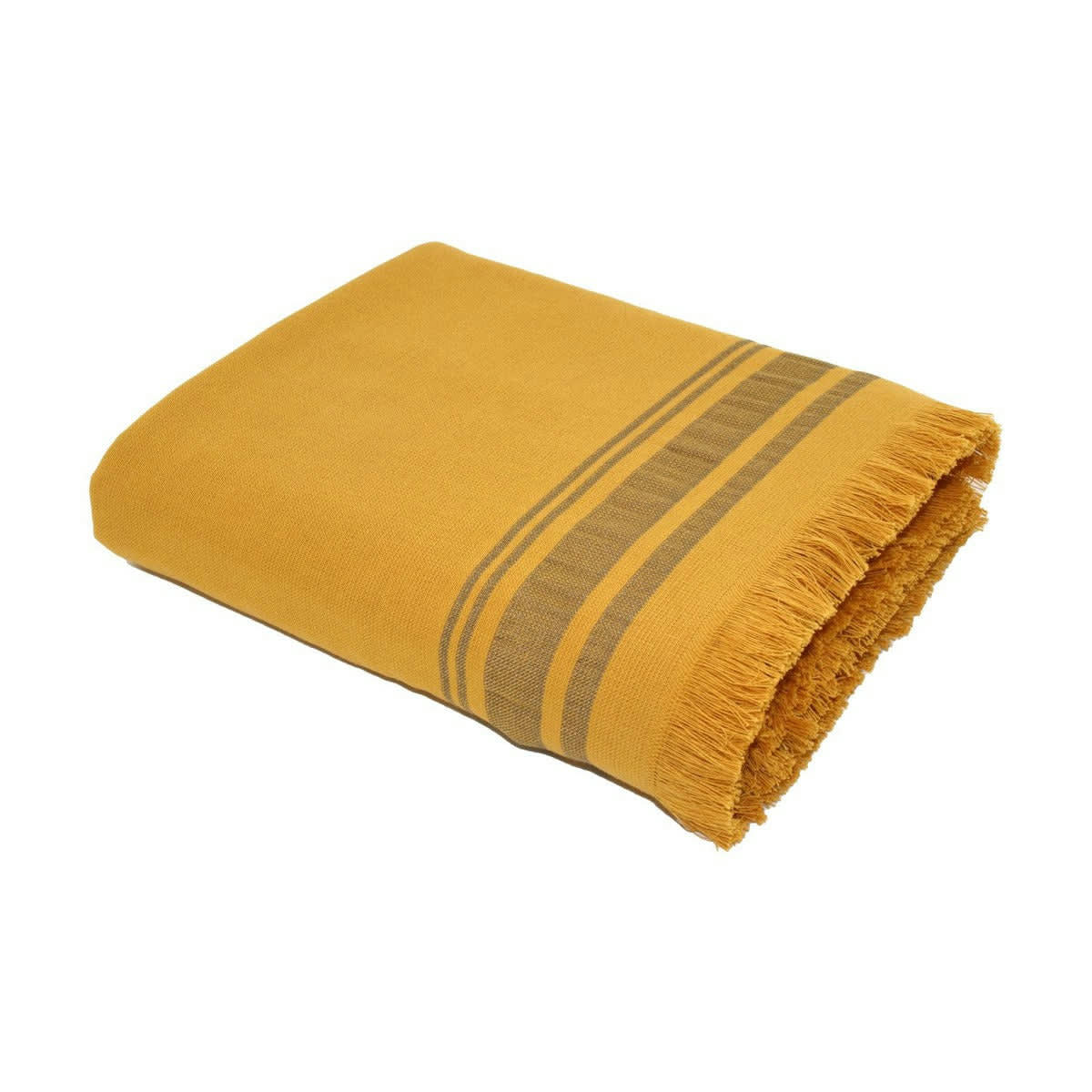 FARO - Fouta éponge coton  100x180 jaune moutarde / gris