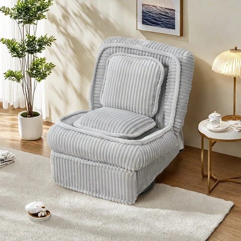 Corduroy Recliner Chair with 360° Swivel, Rocking Base and Adjustable Backrest, Footrest & Pillow for Living Room