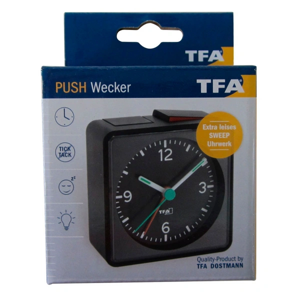 Wecker (Analog), BxHxT: 7 x 7 x 3,7 cm, schwarz