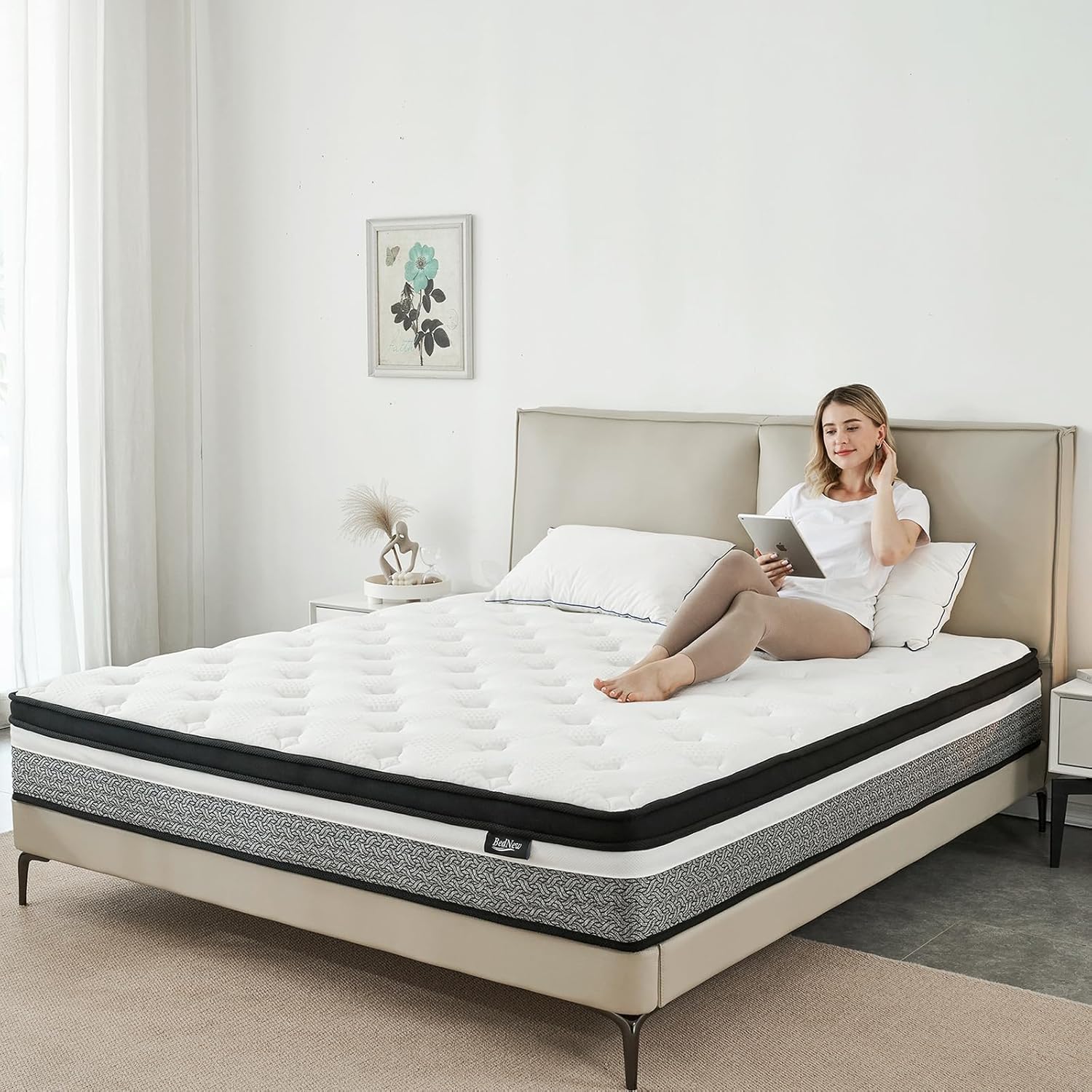 King Size Mattress, 12 Inch Hybrid Mattress in A Box, Memory Foam & Individually Pocket Spring for Pain Relief, Medium Firm King Mattresses