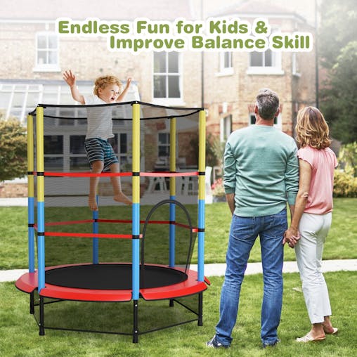 NNECW 55 Inches Kids Trampoline with Safety Enclosure Net