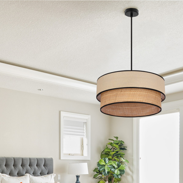 Lampa wisząca Lorenzo brązowo-kremowy abażur czarna 1xE27x60W Candellux