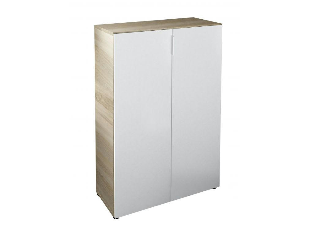 CARLA - Meuble à chaussures blanc/bois 2 portes (28 paires) L72 x H103cm